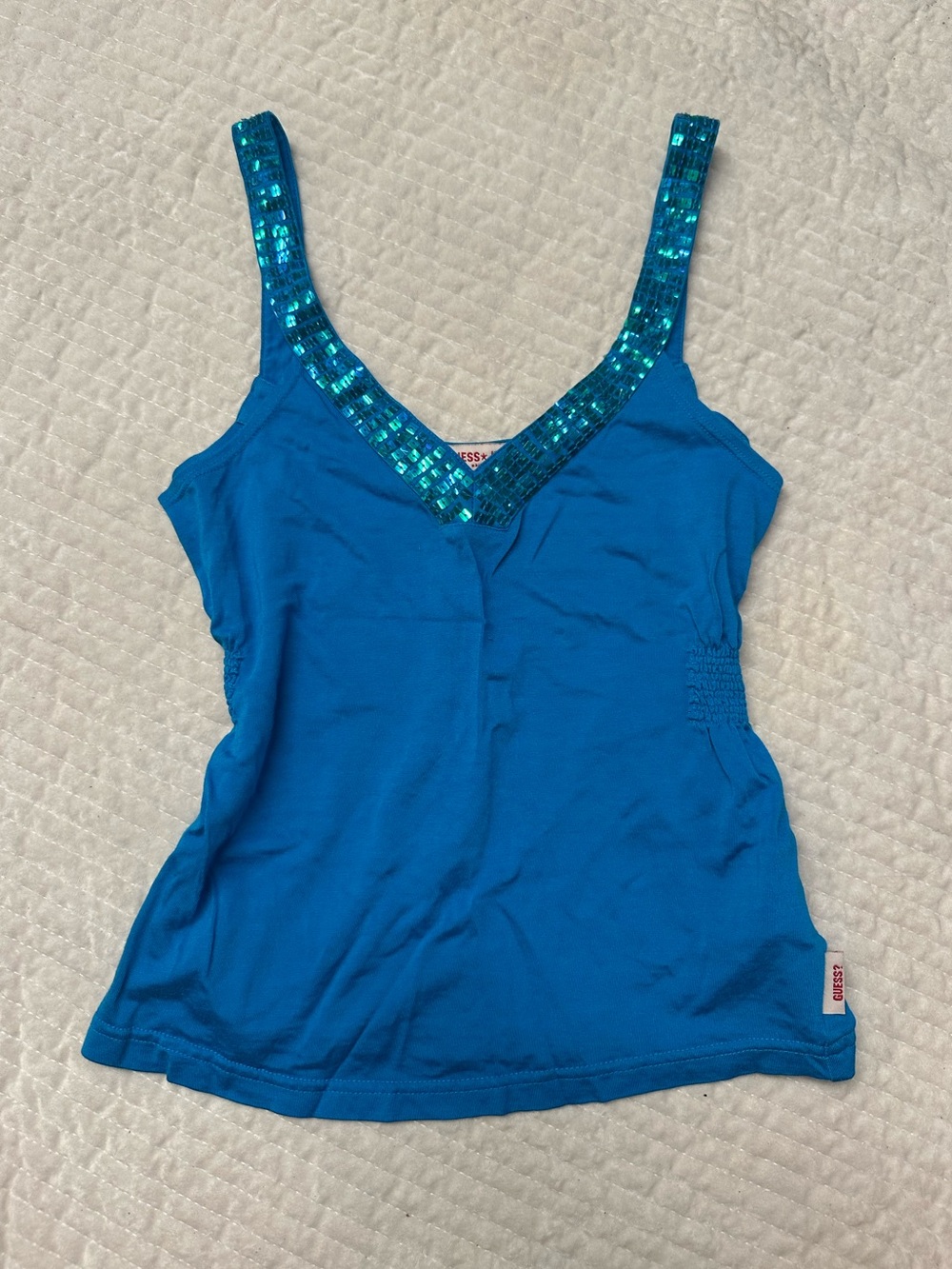 GUESS Bright Blue Sequin-Trim Women's Tank Top